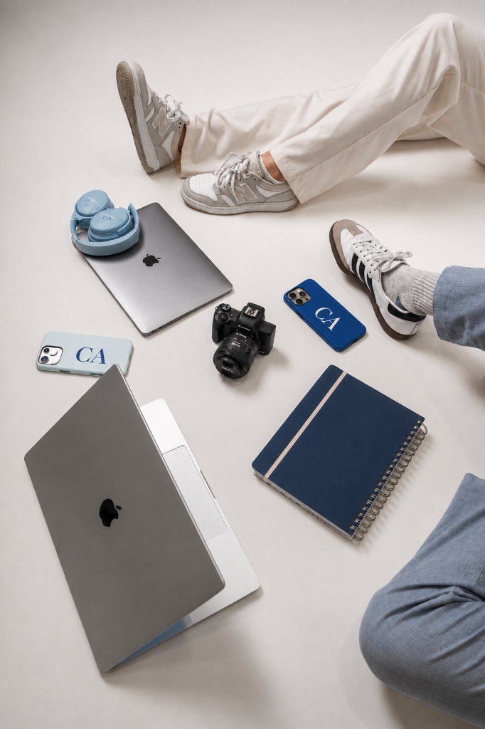 Creative agency tools and equipment scattered on floor